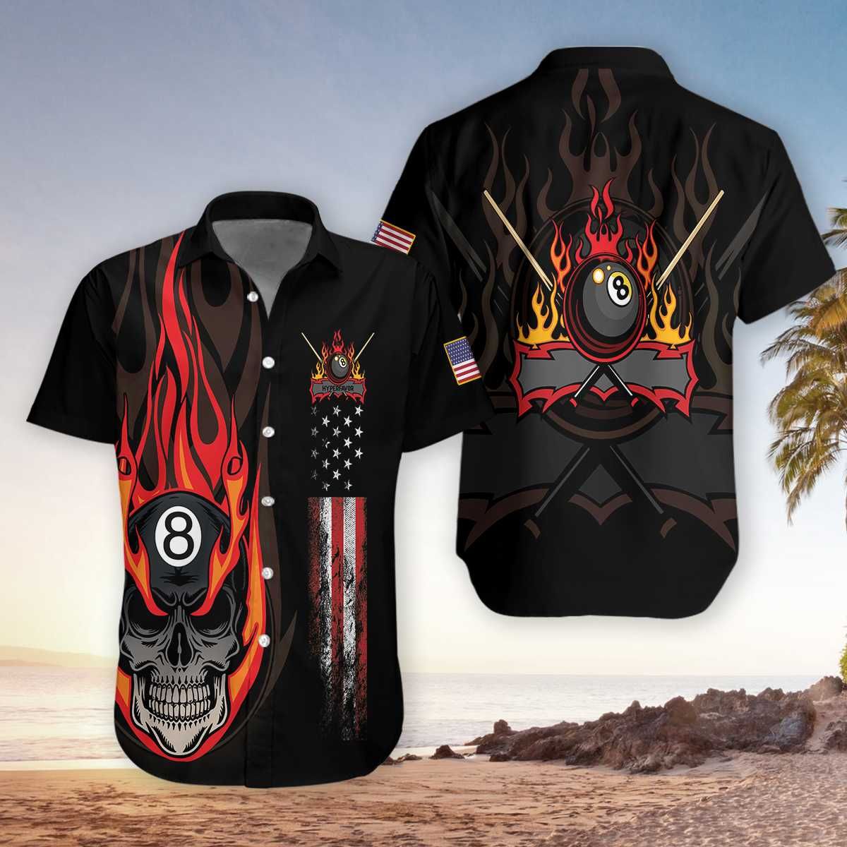 Felacia [Hawaii Shirt] Flame Skull Billiards Hawaiian Aloha Shirts-ZX1422